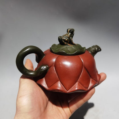 Chinese Yixing Purple Clay Teapot Tea Set Pot Zisha Ceramic Frog Lotus Leaf Art