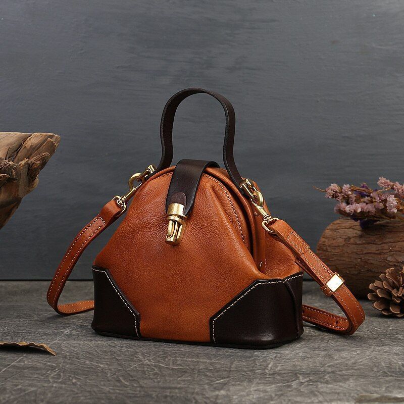 Vintage Shoulder Bag Genuine Leather Bag Retro Handbag Crossbody Purse Polyester
