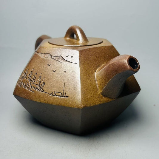 Vintage Chinese Yixing Purple Clay Teapot Zisha Ceremony Carving Collectible Art