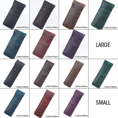 Retro Vintage Handmade Genuine Leather Pencil Bag Fountain Pen Case Pocket Pouch