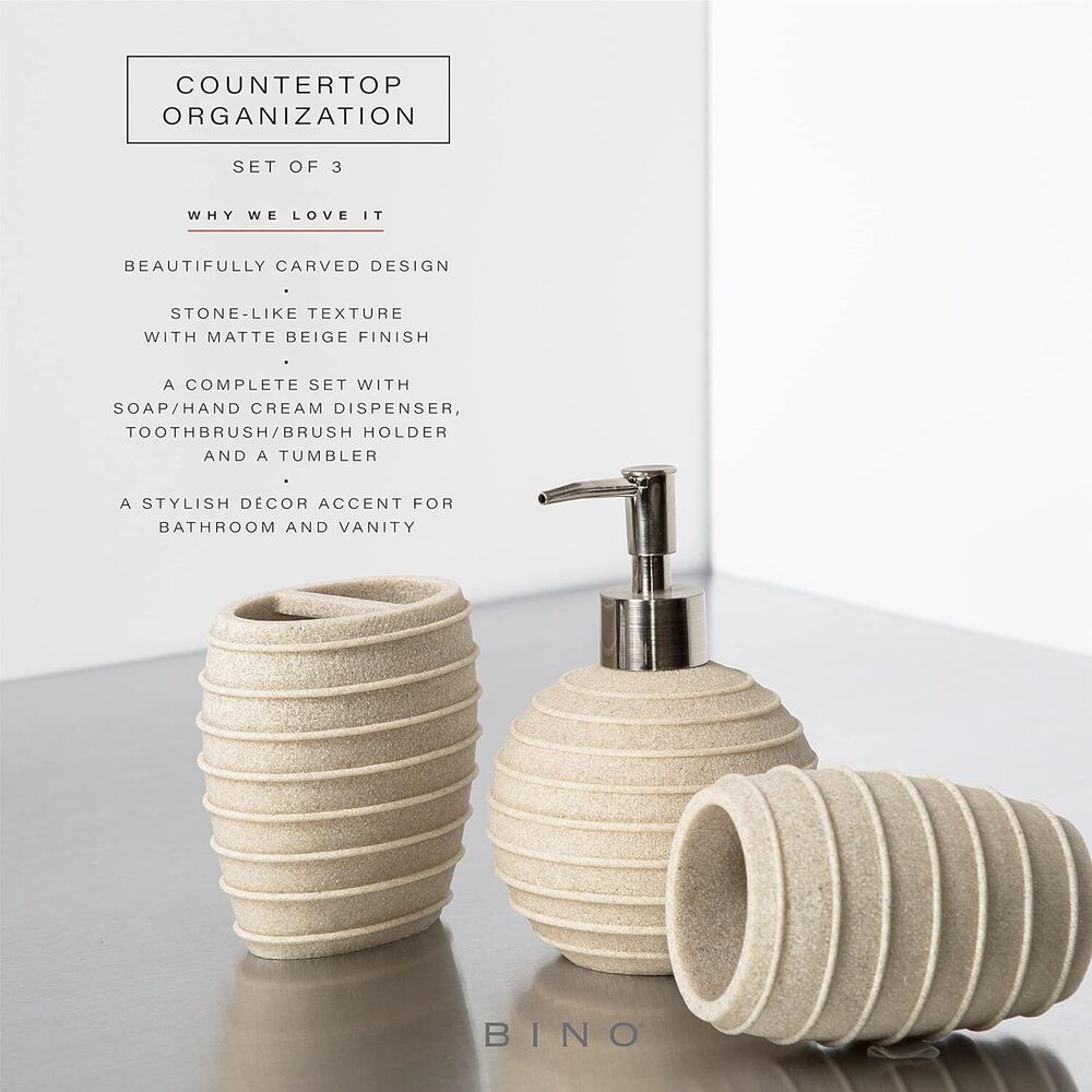 Bathroom Accessories Set Soap Dispenser Toothbrush Holder Tumbler Decor 3 Pcs