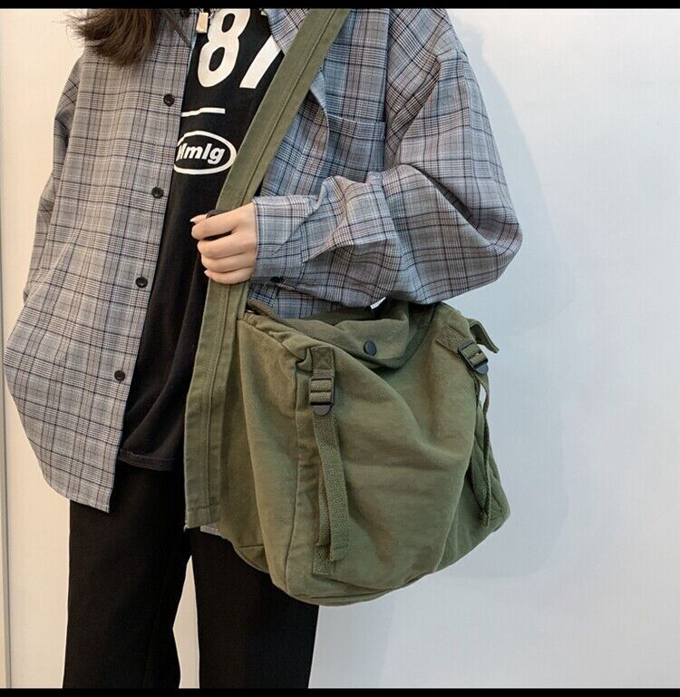 Multi Pockets Canvas Handbag Male Teenager Student Fabric Zipper Messenger Bag