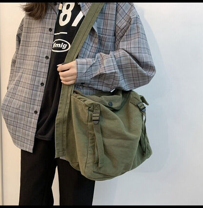 Multi Pockets Canvas Handbag Male Teenager Student Fabric Zipper Messenger Bag