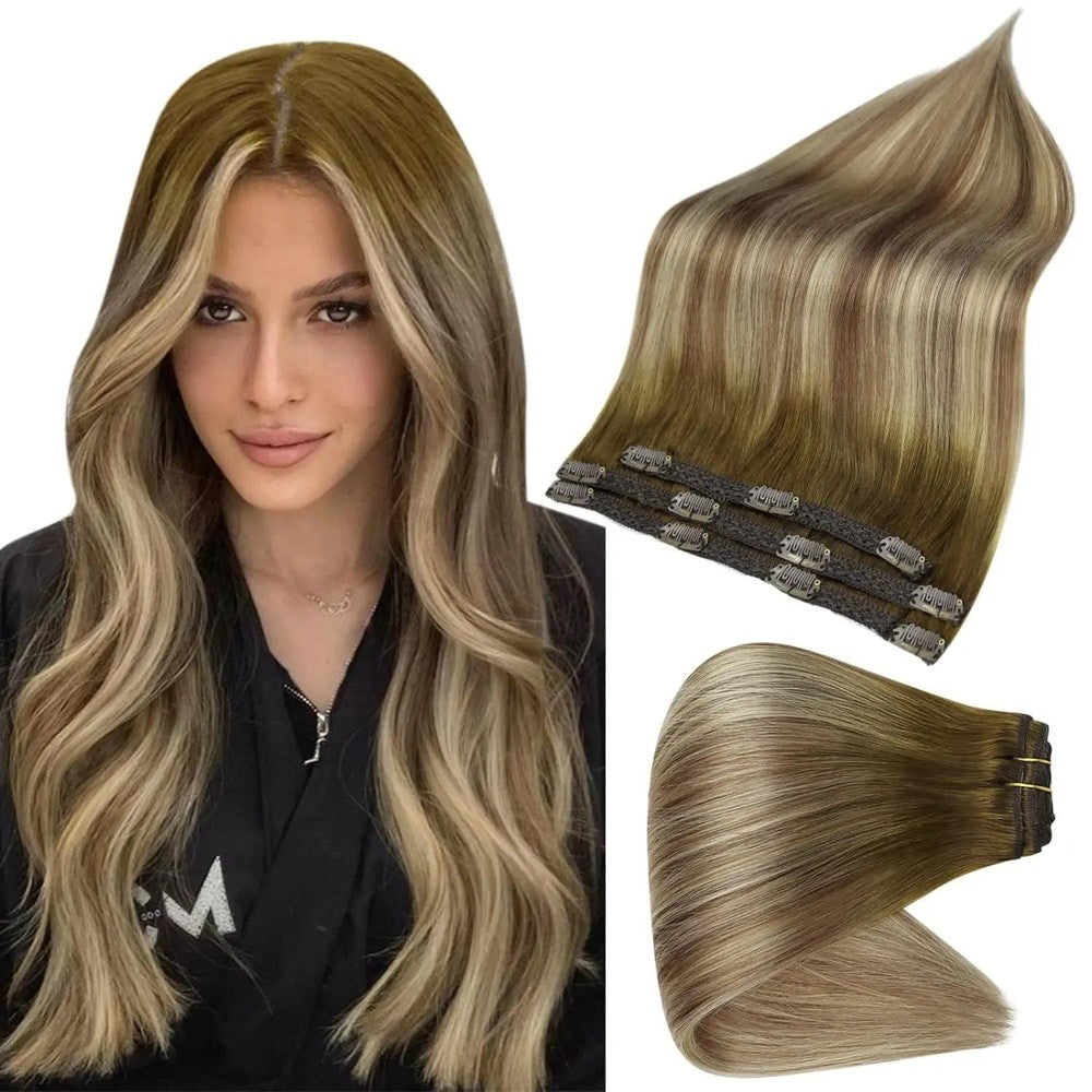 Full Shine 50 Grams 100% Real Clip Remy Human Hair Extensions Full Head Thick