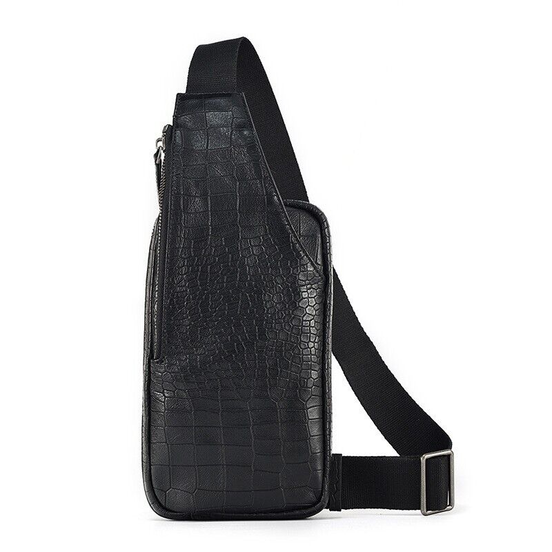 Real leather Men's Crossbody Bag, Crocodile Embossed Deer Skin Sling Chest Bags
