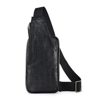 Real leather Men's Crossbody Bag, Crocodile Embossed Deer Skin Sling Chest Bags