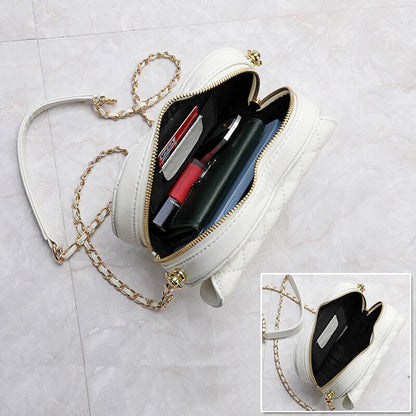 Small Mini Quilted Sheepskin Leather Heart Bag Clutch Shoulder Purse w/ Chain