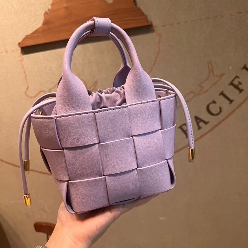 Soft Cow Leather Women's WeaveTote Handbag, Colorful Bucket Vegetable basket Bag