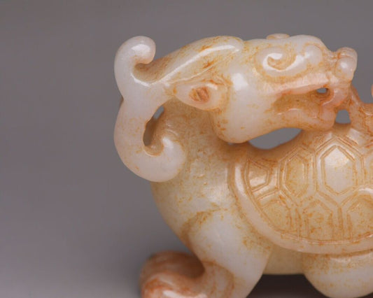 Collection China Hetian Jade Carved Dragon Turtle Statue Exquisite Figurine Art
