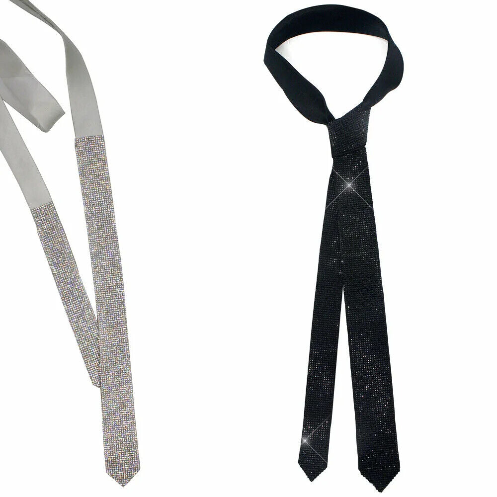 Men Necktie Black Laser Crystal Rhinestone Tie Wedding Party Prom Wear 120x4.5cm