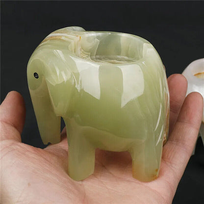 Candle Holder Natural Stone Afghan Jade Elephant Carvings Decorative Candlestick