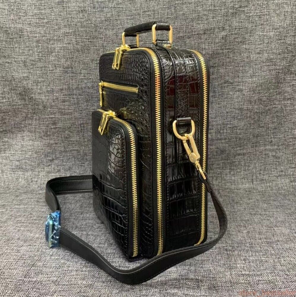 Real Crocodile Belly Skin Men's Shoulder Messenger Crossbody Bag Handbag