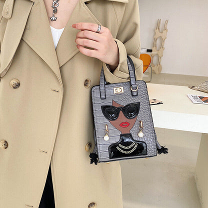Lady Face Shoulder Bags Funky Top Handle Satchel Handbags Clutch Purse Bat Bag