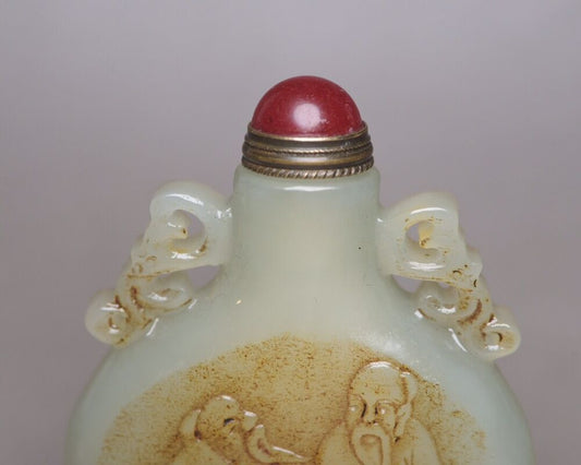 Vintage Chinese Antique Hetian Jade Carved Figure Story Statue Nice Snuff Bottle