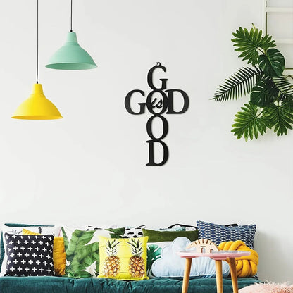 1pc God Is Good Black Cross Metal Wall Art - Inspirational Wall Decor