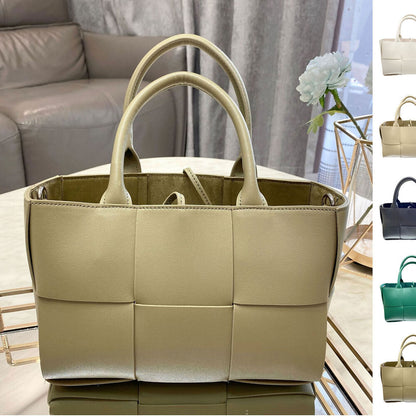 Small Woven Real Leather Tote Handbag Basket Fashion Purse Shoulder Bag w/ Strap