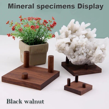 Crystal Stone Holder 2Pcs Natural Middle Black Walnut Mineral Display 85x85x12mm