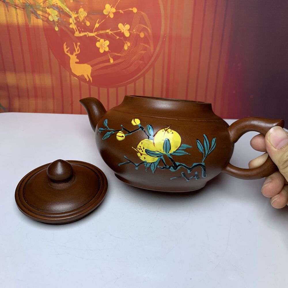 Vintage China Yixing Purple Clay Teapot Zisha Ceremony Painted Nice Teaware Rare