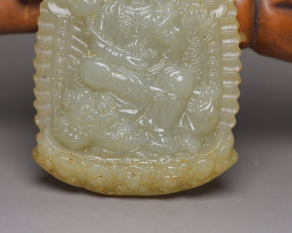 Chinese Natural Hetian Jade Carving Dragon Kuan Yin Statue Lucky Pendant Amulets