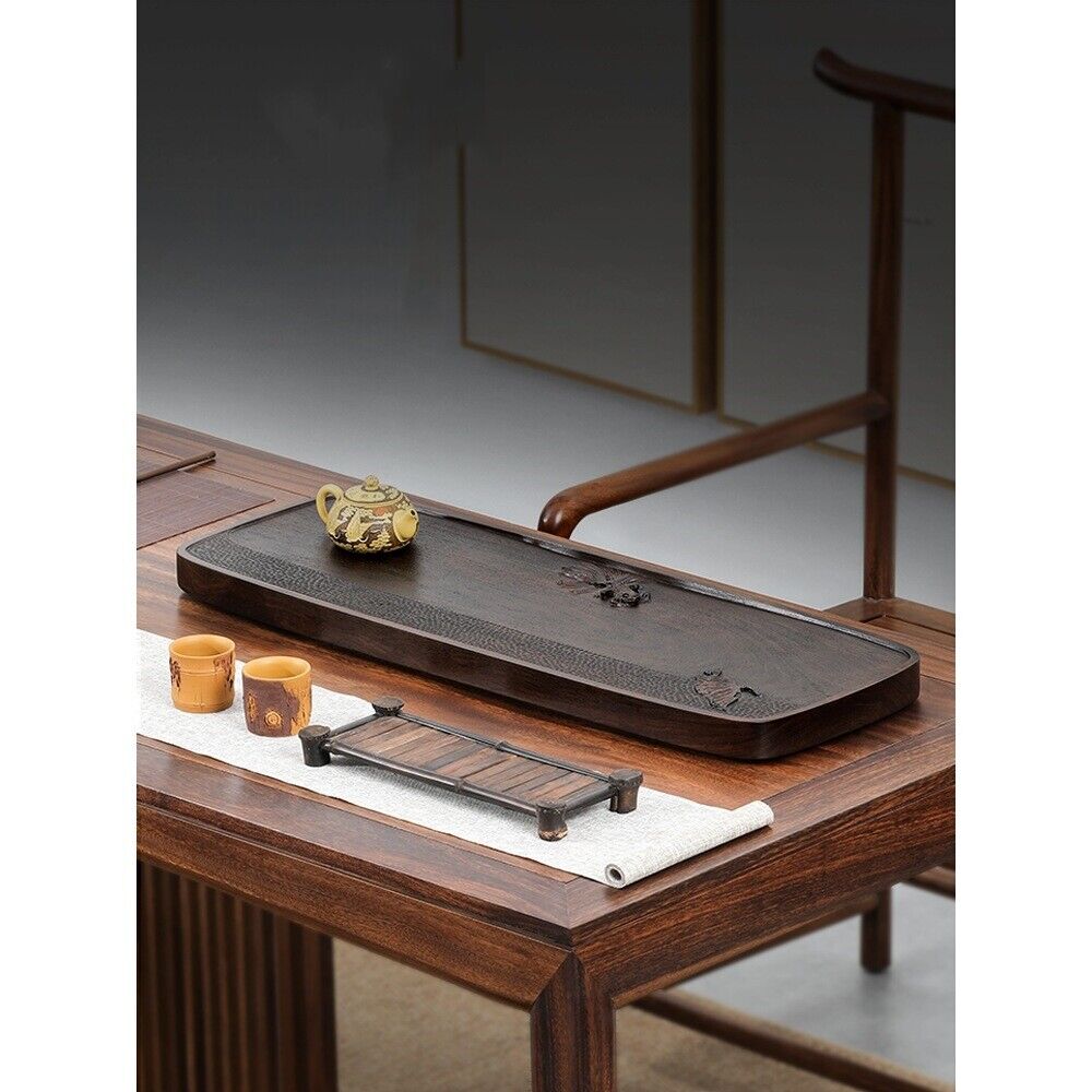 Ebony Wood Tea Tray Hand Carved Serving Tray Water Draining Pipe Solid Wood New