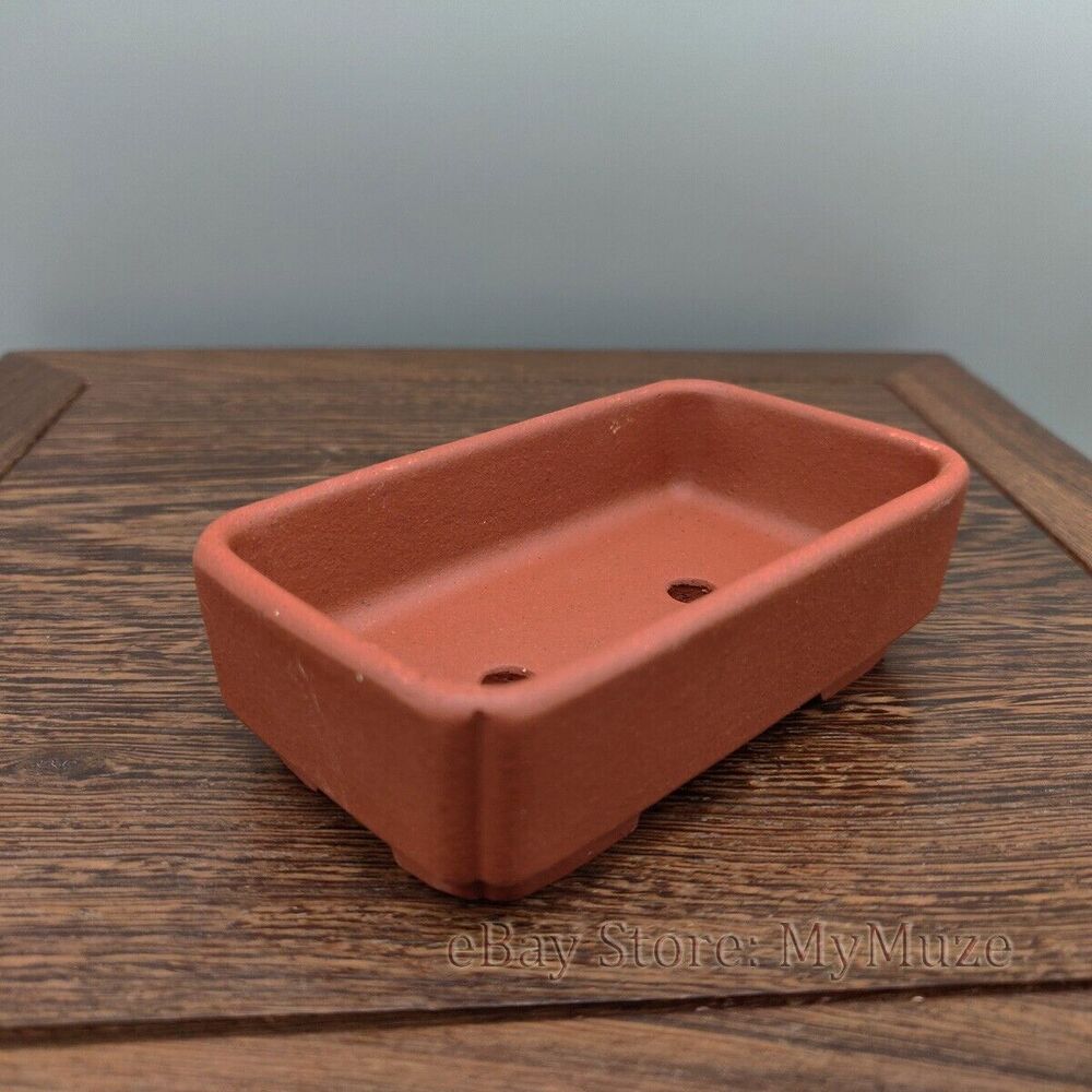 Red Chinese Yixing Rectangular Zisha Mame Shohin Bonsai Pot 9.5x5.5x3cm