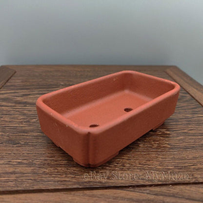 Red Chinese Yixing Rectangular Zisha Mame Shohin Bonsai Pot 9.5x5.5x3cm