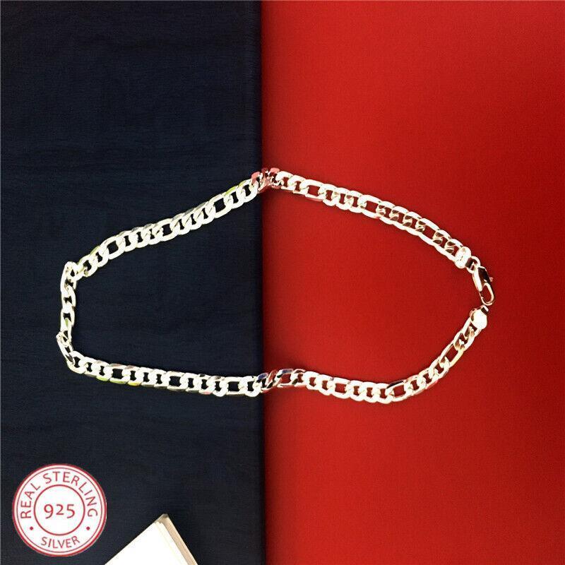 New Sterling Silver Thick Solid 925 Italy Men's Figaro Chain Necklace Bracelet