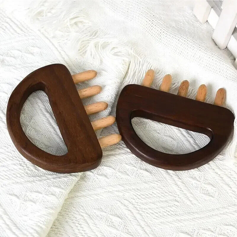 Solid Wood Meridian Brush Five Teeth Scalp Massage Scraping Acupuncture Therapy