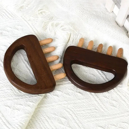 Solid Wood Meridian Brush Five Teeth Scalp Massage Scraping Acupuncture Therapy