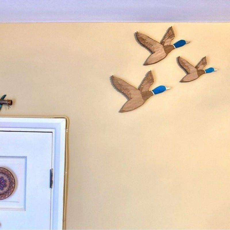 Mallard Duck Wall Art 3Pcs Flying Birds Decor Wooden Artwork Sculptures Pendants