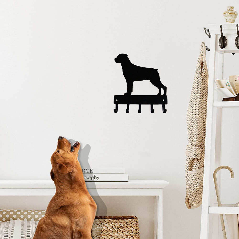 Rottweiler Key Rack Dog Leash Hanger - 9 inch Wide/6 inch Wide Metal Wall Art