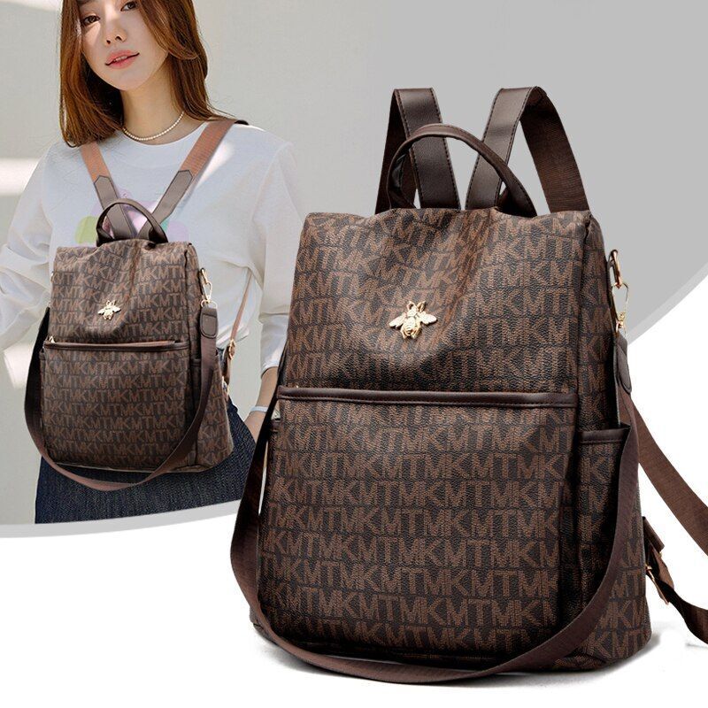 Traveling Bag Textured Backpack Large Fashion Zipper Acrylic School Bag Softback
