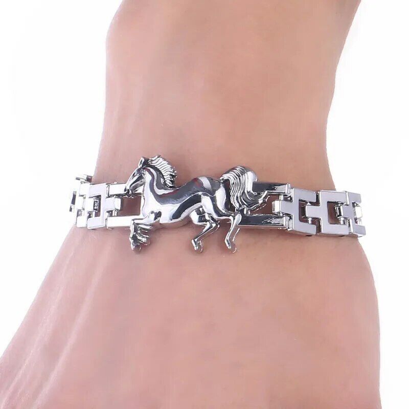 Silver Bracelets Horse Shape Stainless Steel Metal Bracelet Men Charms Bracelet