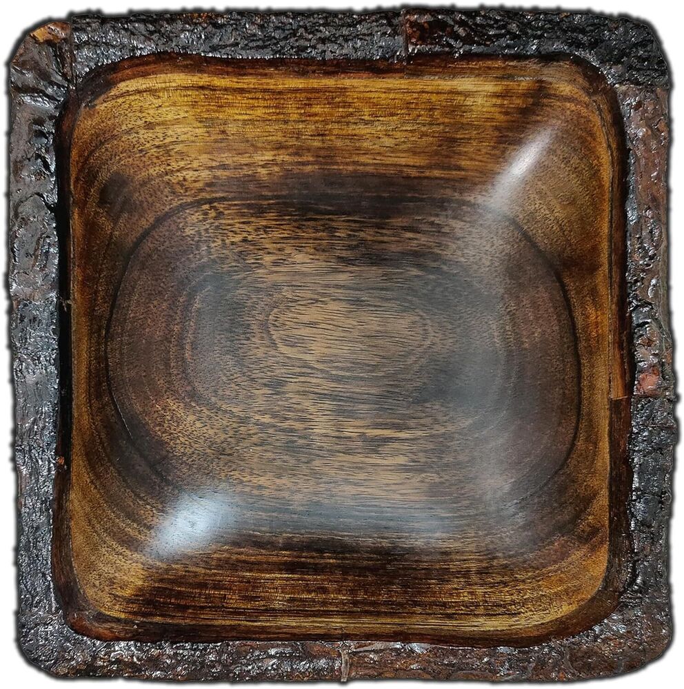 Handmade Wooden Salad Bowl Set with Bark Edge Pasta Bowls with Fork & Spoon