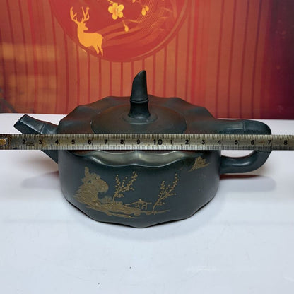 Vintage Chinese Yixing Purple Clay Teapot Zisha Ceramic Bamboo Kung Teaware Rare