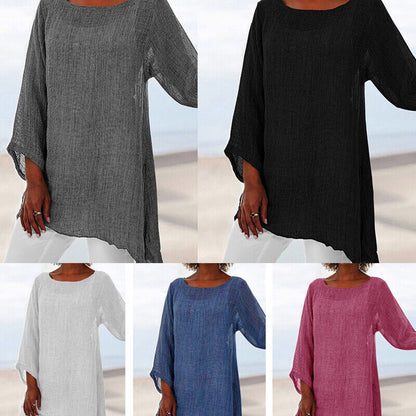 Tunic Tops Tee Pullover T-Shirt Blouse Baggy Casual Solid O Neck Summer