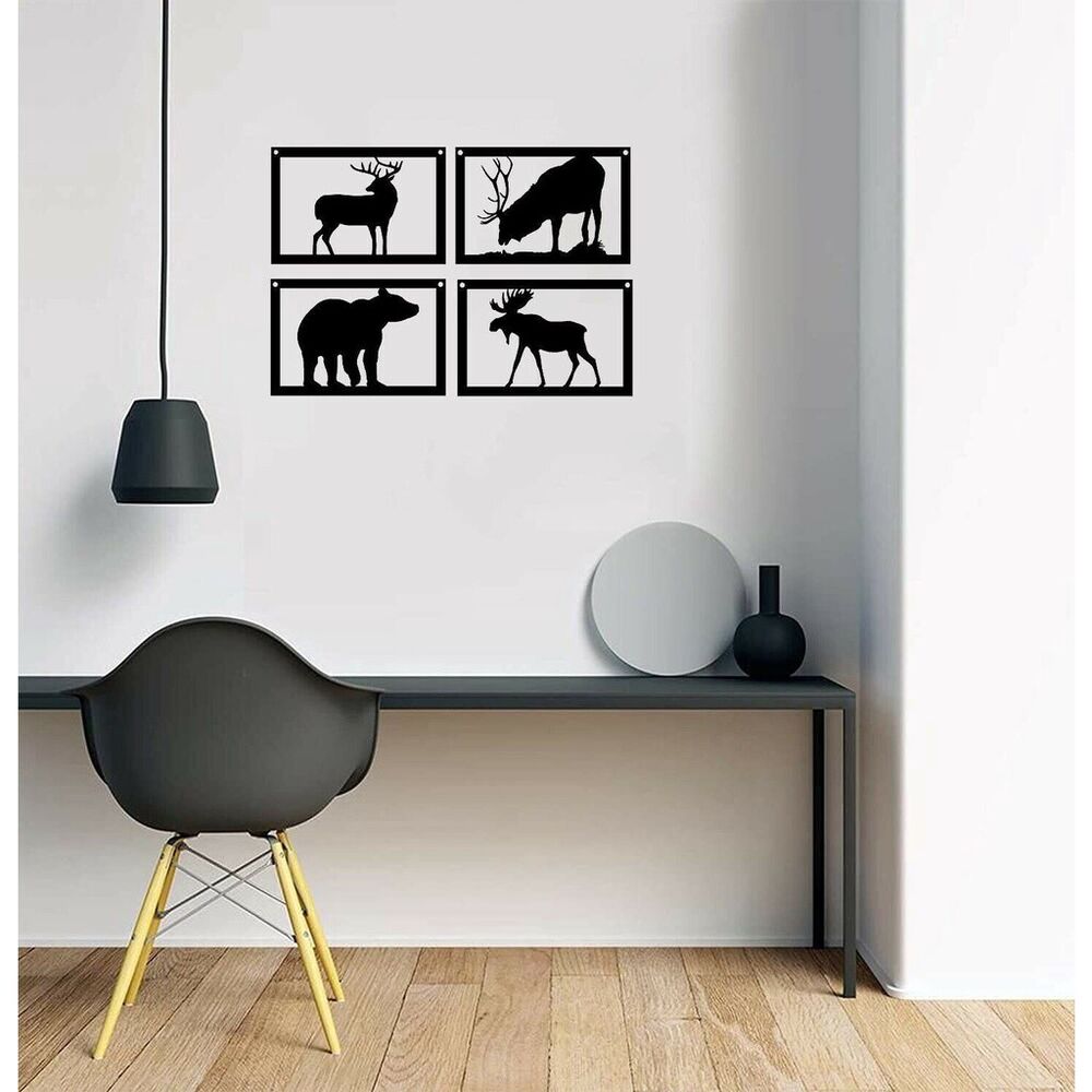 Set of 4 Wildlife Art - Bear Elk Deer Moose Wall Stickers Pretty Artwork Shape