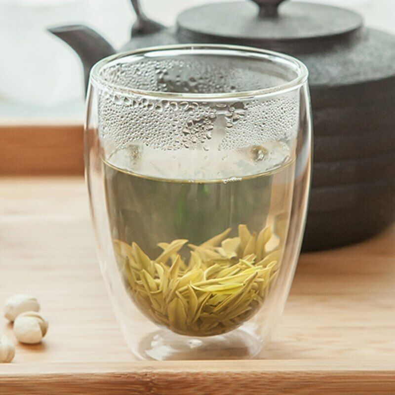 Double Glass Cup Coffee Mugs Tea Cup Tea Set Transparent Heat-resistant Wood Lid