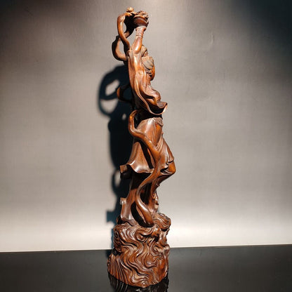 10"chinese carved wood statue pretty woman home decor carving figure wooden gift