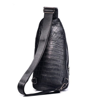 Sling Backpack Men's Genuine Leather Crocodile Crossbody/Shoulderfor Bag Hiking