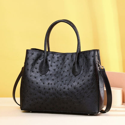 Top Cohide Leather Women's White Handbag, Ostrich Skin Pattern Tote Shoulder Bag