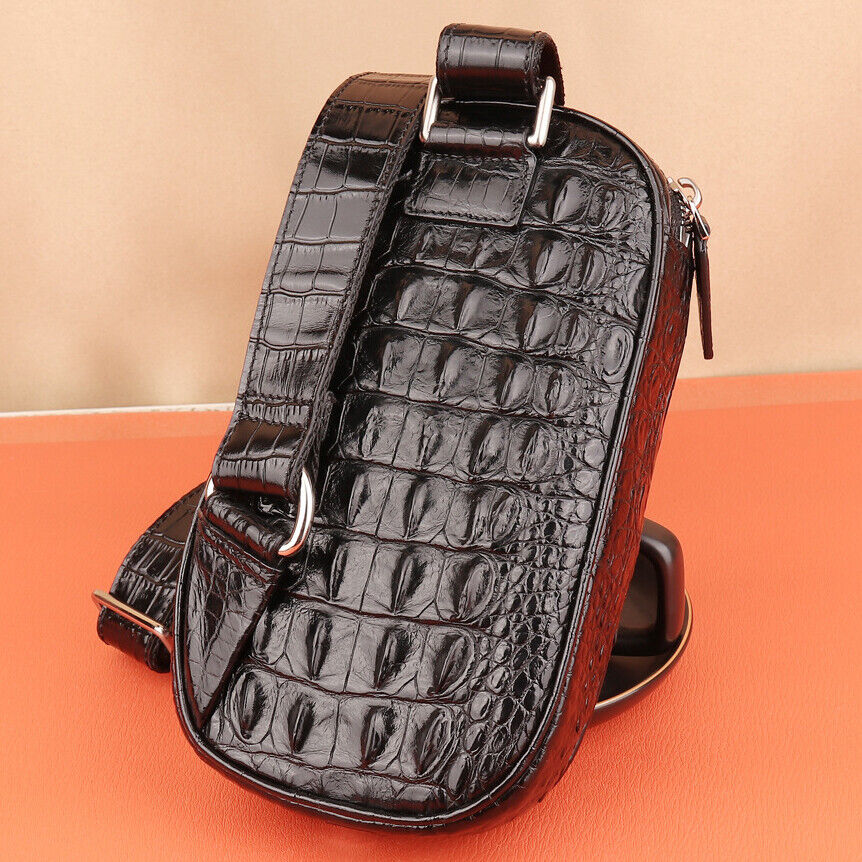 Handcrafted Siamese Crocodile Skin Leather Men's Luxury Small Crossbody Bag