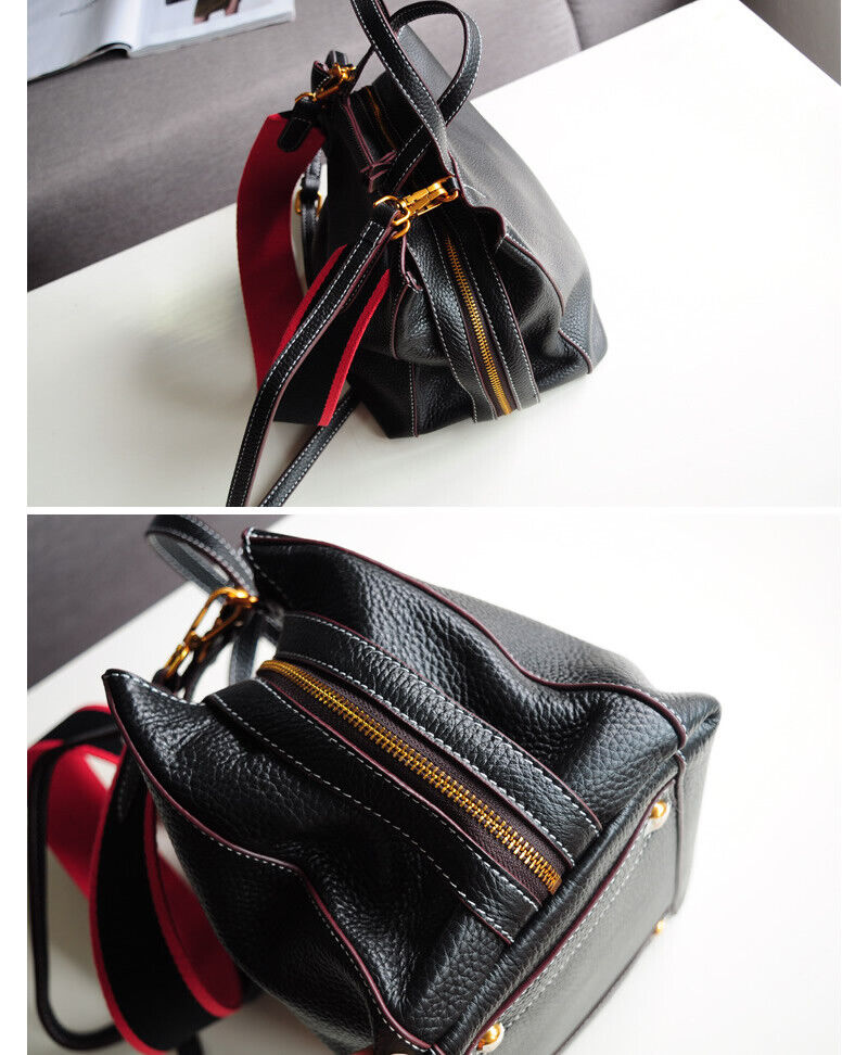 Soft Real Leather Small Handabg Shoulder Bag Tote Purse Crossbody w/ Long Strap