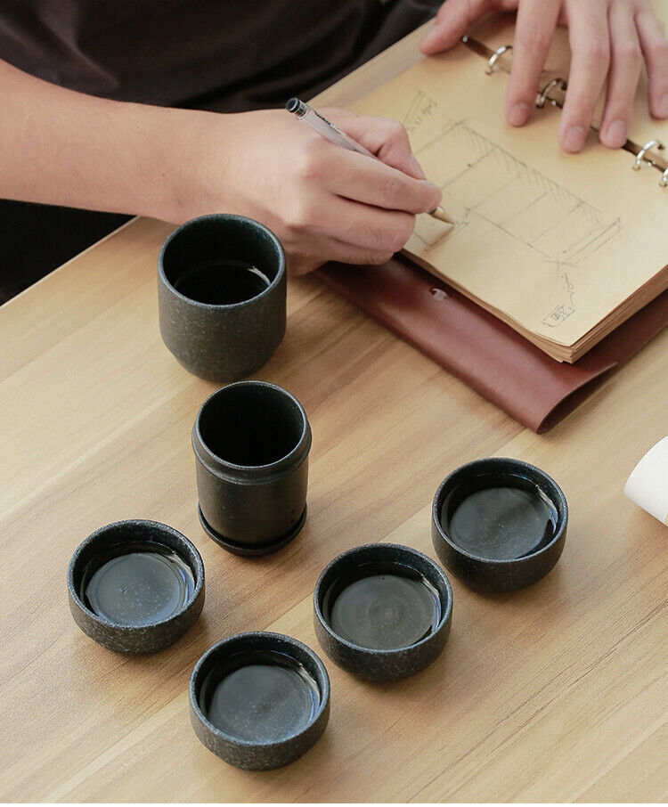 portable tea set for travel filter cup black pottery tea pot cup carry bag new