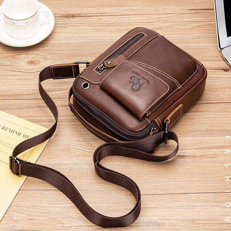 100% Genuine Leather Men's Sling Shoulder Bag Crossbody Bag Small Handbags