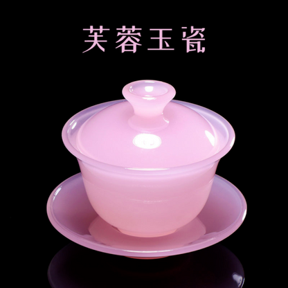 Hibiscus Jade Tea Bowl Porcelain Glazed Glass Jade Kung Fu Tea Set Tureen Bowls