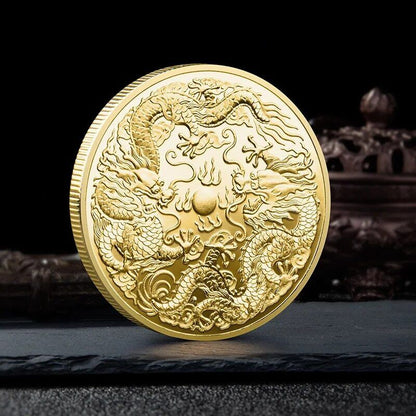 Commemorative Coin Double Dragon Nafu Gold Silver Bronze Chinese Classical Badge