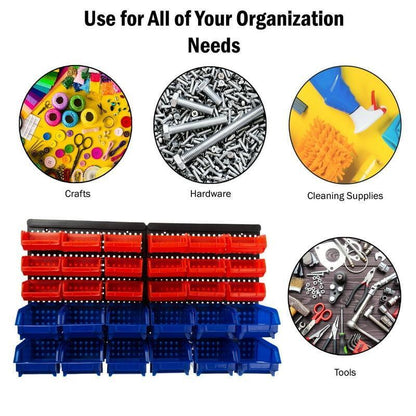 30-compartment Garage Storage Bins (red/blue)