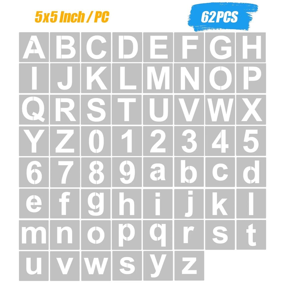 Letter Number Stencil 62Pcs PET Reusable Washable Alphabet Crafr Template 5 Inch