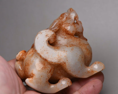 Antique Chinese Natural Hetian Jade Carved Exquisite Beast Statue Figurines Rare